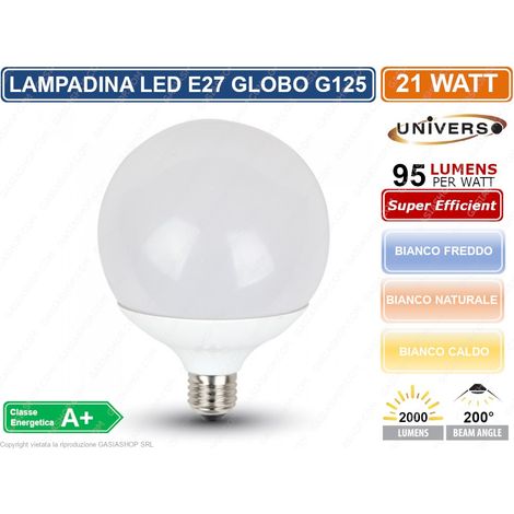 UNIVERSO G125-09 LAMPADINA LED E27 21W GLOBO G120 2000 LUMEN 3000K 4000K 6500K - Colore Luce: Bianco Naturale