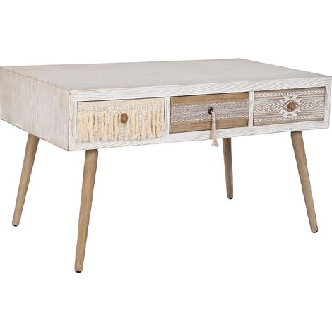 Table basse en bois de sapin/coton coloris blanc/naturel - Longueur 110 x Profondeur 60 x Hauteur 50 cm -PEGANE- (1/5)