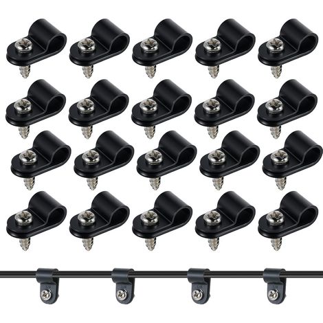 Lot de 50 serre-câbles R noirs de 1,25 cm - En nylon - À visser - Avec 50 vis - Clips de câble à visser - Pour câble et tuyau (6,4 mm) (1/5)
