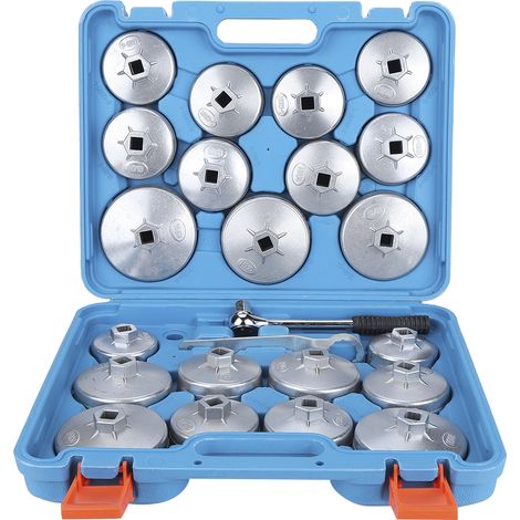 23 Pces Clé à Filtre à Huile en Forme de Tasse, Douille d’Extraction et Adaptateur, Kit d’Outils de Retrait avec Clé Plate (1/5)