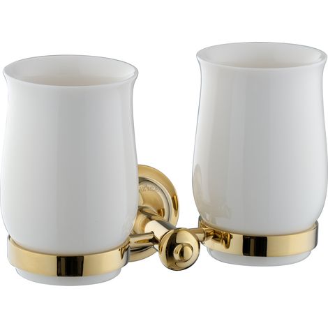 PaulGurkes Zahnputzbecher Gold Keramik Doppelhalter Antik Retro (1/2)