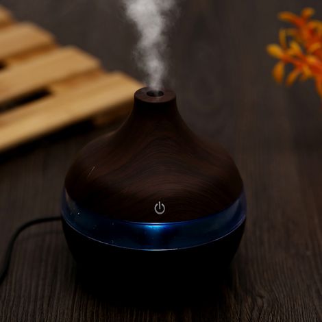 300-ml-USB-Luftbefeuchter in Holzoptik mit farbiger LED-Beleuchtung und automatischer Abschaltfunktion – Nachtlicht und Nebelmaschine für Büro, Auto und Zuhause (1/5)