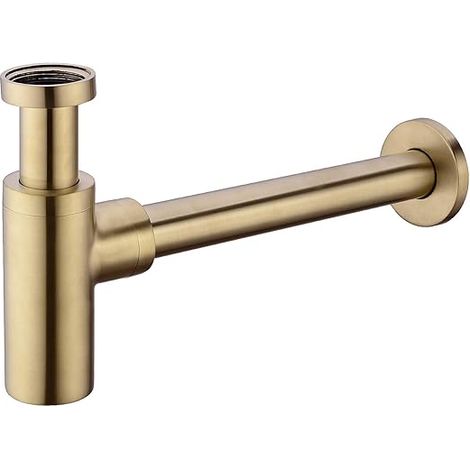 QAZQA Lavabo rond en laiton pour évier de la bouteille, piège à bassin Bassin de vidange pour évier de vidange de tuyau Tuyau réglable en hauteur, filetage 1-1/4, brossé doré