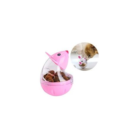 Jouet distributeur de friandises interactif pour chat, forme de souris, tasse, rose –