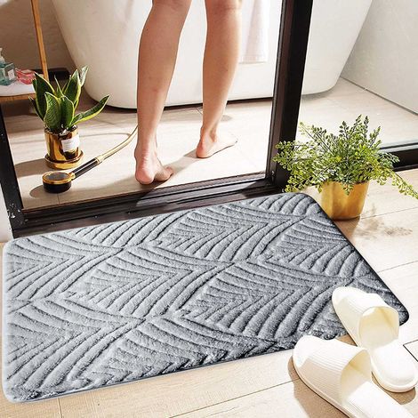 Tapis de bain ultra-doux, 40 x 60 cm, antidérapant, très absorbant, lavable en machine, résistant pour la salle de bain et l'entrée de douche, gris. (1/5)