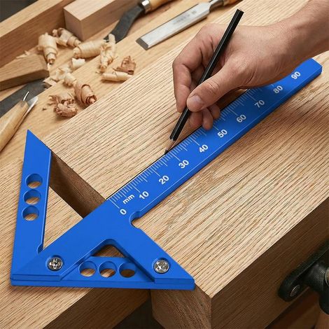Règle à tracer centrale en alliage d'aluminium Outil de marquage d'angle de 45 et 90 degrés, jauge multifonction de 14 cm pour le travail du bois avec échelle impériale pour le bricolage, la (1/5)