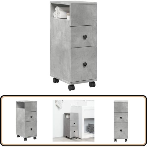 vidaXL Badschrank Schmal mit Rollen Betongrau Holzwerkstoff