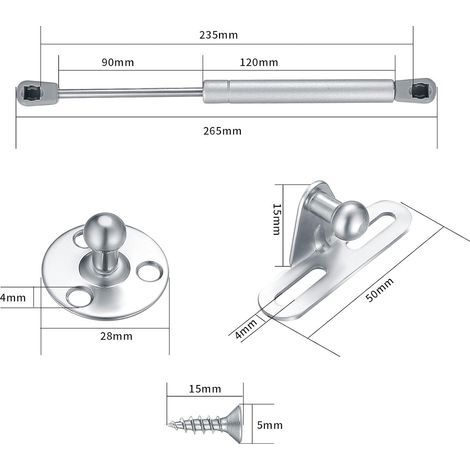 Lot de 2 ressorts à gaz, 60 N vérin pneumatique pour meubles, pistons pour portes de cuisine, piston à gaz pour portes, charnière d\'armoire, bras amortisseur pour charnière de meubles de (1/4)