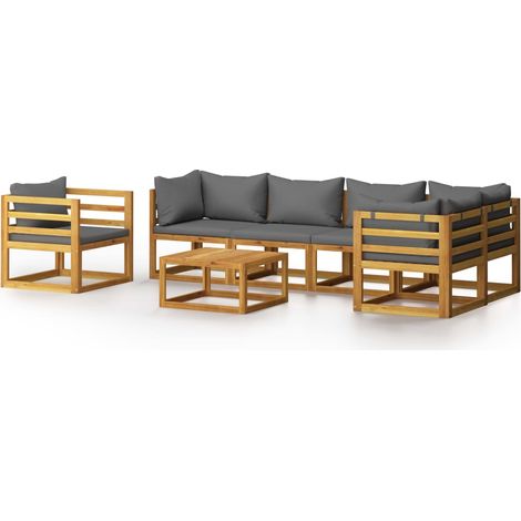 INLIFE Salon de jardin 7 pcs avec coussin Bois d'acacia solide (1/5)