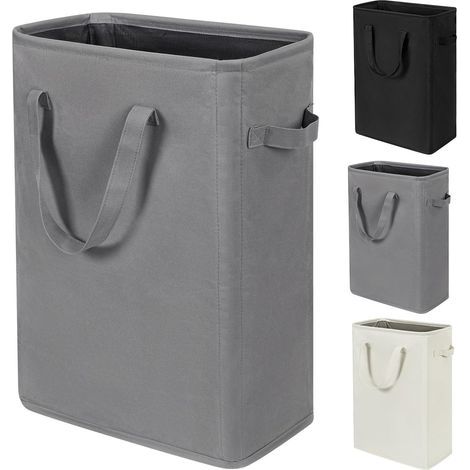Panier à linge fin pliable avec poignées - Panier à linge fin pour vêtements sales - Sac à linge étroit pliable en tissu sale - 45 l (53,3 cm, gris) (1/5)