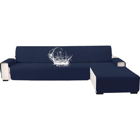 Impermeable Housse De Canapé d'angle 3 Places, Couverture Canapé Angle Universel Réversible, Housse Canape d'angle avec Accoudoirs, Protection Chat Chiens Griffures, Bleu Foncé (1/5)