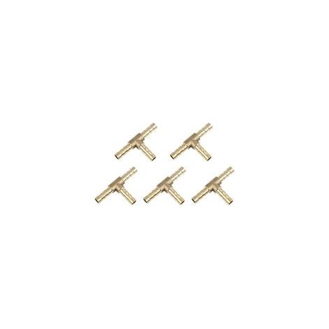5 pièces 6 mm ou 15/64 "Raccord en laiton à barbelé, 3 voies en forme de T, raccord pour tuyau flexible air gaz eau carburant, connecteur T barbelé (1/5)