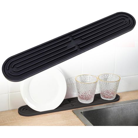 Tappetini scolapiatti stretti, strisce in silicone antiscivolo per piatti, tazze, bottiglie, taglieri, organizer per lavello, 43 x 7,5 x 1 cm, neri (2 pezzi)