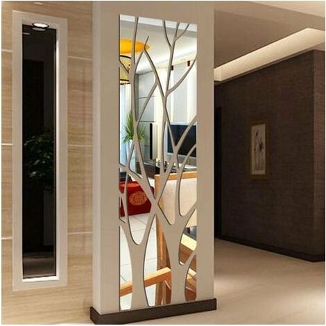 Autocollants muraux miroir 3D autocollants muraux amovibles autocollants muraux d'art, adaptés à la décoration de la chambre à coucher du salon à la maison (100 x 28cm argent)-Fei Yu (1/3)