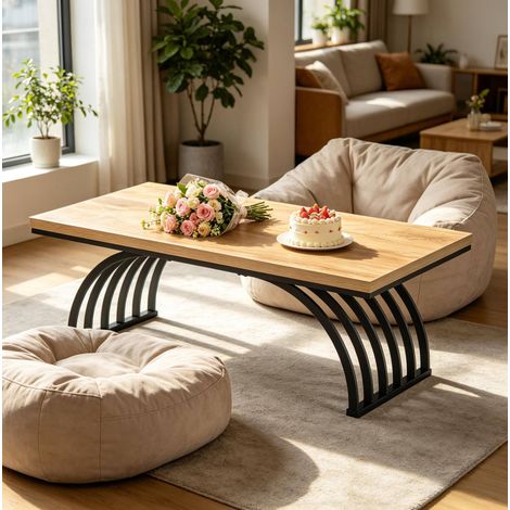 Tavolino da caffè 120x60x45 cm marrone e nero, design aperto, in legno e metallo, MEUBLIV (1/5)