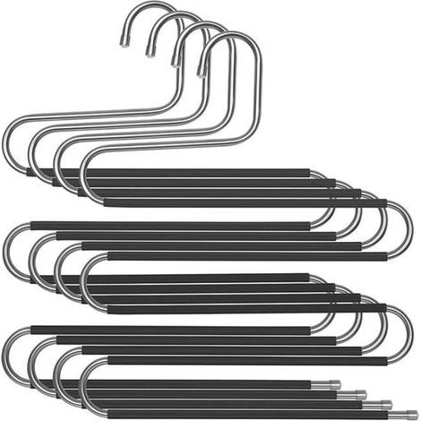 Lot de 4 cintres inox 5 niveaux, anti-dérapant, pour pantalons jeans serviettes cravates, rangement gain de place