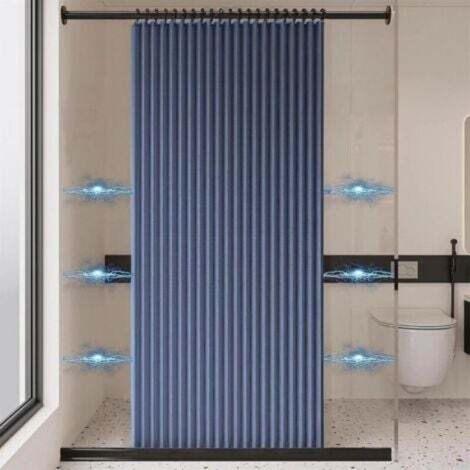 Rideau de douche pliable et imperméable, rideau de douche magnétique, rideau de douche en lin épais, non doublé, bleu, 100 cm x 200 cm (1/4)