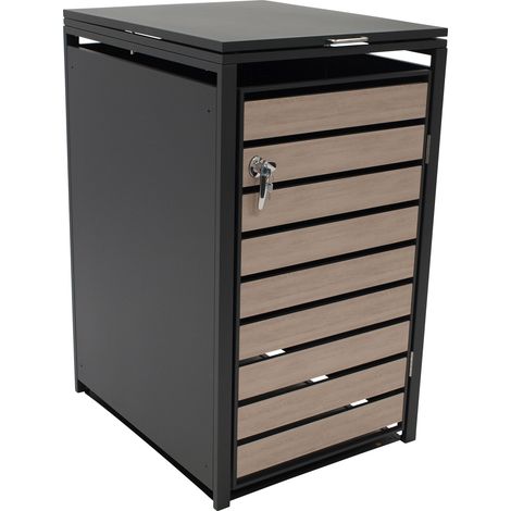 Mülltonnenbox 68x80x116cm für Tonnen 120 und 240 Liter, Stahl anthrazit mit Türen Holzoptik (1/5)