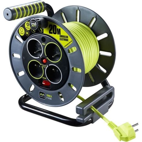 Masterplug Rallonge Prolongateur electrique 20m, Enrouleur Profesionnelle 4 Prises 16 A, Cable Vert 3G1,5 mm (1/2)