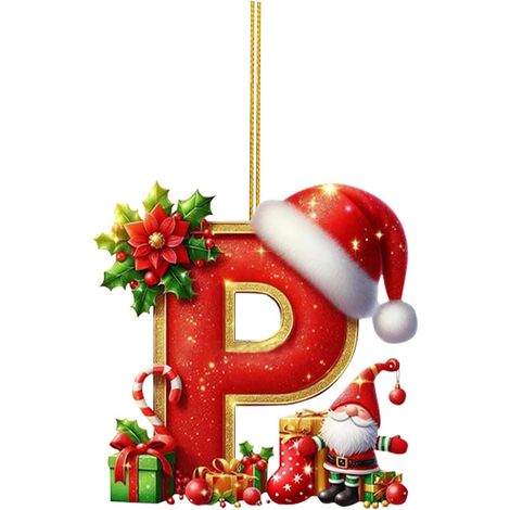 26 adornos de letras para árbol de Navidad, adornos colgantes con letras para decoración navideña (P) (1/5)