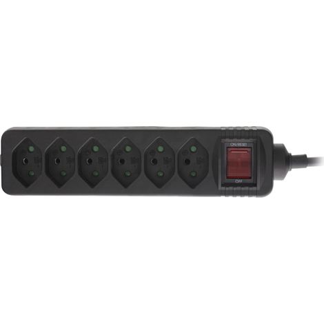 Multiprise Suisse 6 Prises avec Interrupteur, 1,5 m, Noir (1/4)