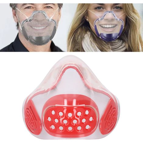 Masque de lecture labiale antibuée, masque de protection transparent en PC, visière de protection anti-éclaboussures, visière transparente antibuée, convient aux adultes et aux enseignants, rouge. (1/5)