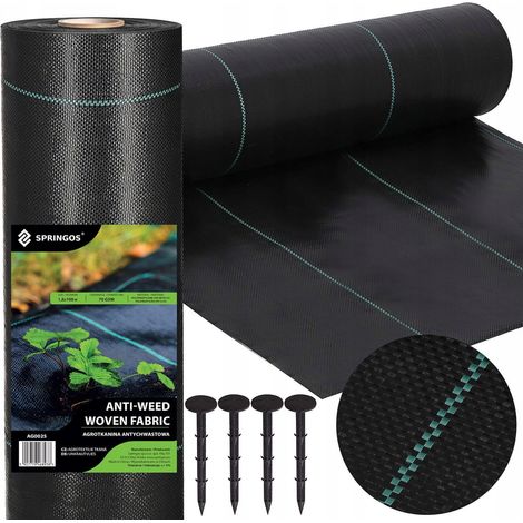 TELO AGRICOLO 70G 1,6x100m NERO TESSUTO AGRICOLO UV SPESSO ANTI-ERBA + PIOLI