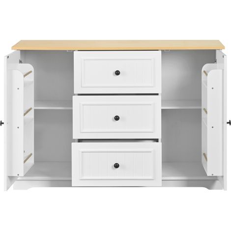 Credenza con 3 Cassetti, 2 Ante e Ripiani Regolabili per Sala da Pranzo in MDF, Bianco, 126×40×86 cm (1/5)