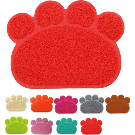 Tappetino premium per animali domestici, a forma di zampa, antiscivolo, lavabile, in morbido PVC, tappetino per ciotola del cibo per cani e gatti (30x40 cm) rosso (1/2)