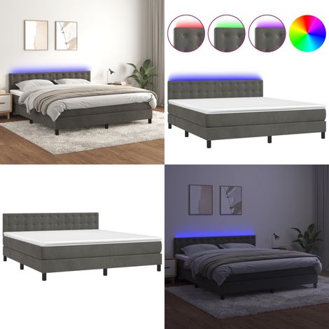 Boxspringbett mit Matratze & LED Dunkelgrau 160x200 cm Samt - Boxspringbett - Boxspringbetten - Home & Living (1/5)