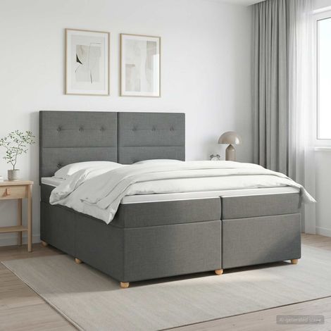 vidaXL Lit boxspring avec matelas Gris foncé 200 x 200 cm Tissu (1/5)