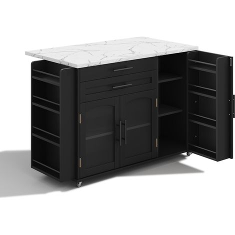 CAIziÎlot cuisine mobile noir pliable 5 roues,rangement épices tiroir 120x45x90