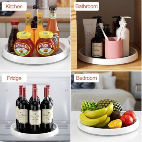 2 Pièces Plateau Tournant en Plastique pour Epices, Rotatif à 360°Plateau Tournant Epices Rangement Rond, Etagere a Epices Plateau Pivotant, Plateau Tournant Placard Cuisine pour Réfrigérateur, Armoir (1/5)