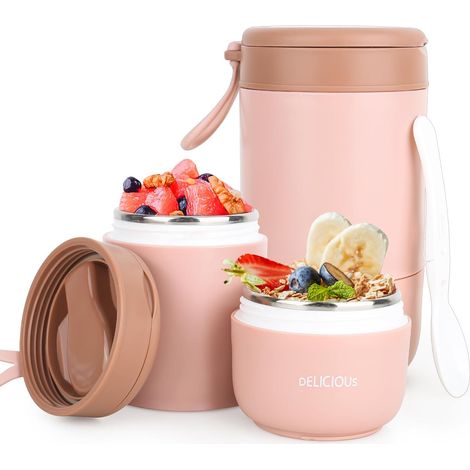 Tazza per cereali da asporto, scatola per yogurt e cereali, tazza per yogurt da 300 ml + 430 ml, tazza per cereali in acciaio inossidabile, doppia tazza per la colazione per scuola, ufficio, campeggio (1/5)