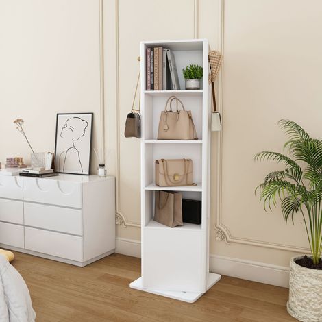 Armoire à miroir pivotante à 360° 4 en 1, miroir pleine longueur avec rangement pour bijoux, étagère et crochets pour vêtements, meuble multifonctionnel peu encombrant en MDF pour chambre à coucher, b (1/5)