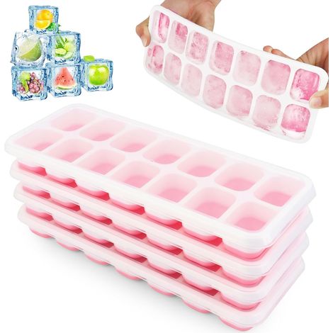 Bacs à glaçons empilables en silicone avec couvercles pour aliments, boissons et whisky pour bébé (rose), lot de 4
