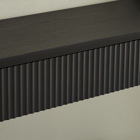 Meuble console design 150 cm, deux tiroirs spacieux et étagère inférieure ouverte, pour entrée ou pièce de vie, finition anthracite. (1/5)