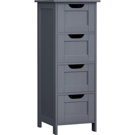 VASAGLE Cassettiera da Bagno con 4 Cassetti, Mobiletto Autoportante per Soggiorno, Camera da Letto, Corridoio, Cucina, in Legno, 30 x 30 x 82 cm, Grigio LHC040G01 (1/5)