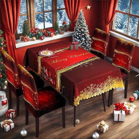 Ensemble TC-11 (nappe imperméable 140 x 210 cm + 4 housses de chaise) avec motif élan rouge classique de Noël (1/4)