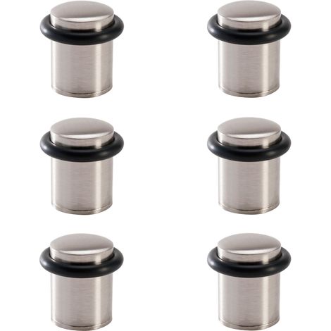 6 topes de puerta cilíndricos acero inox niquelado 20mm (1/3)