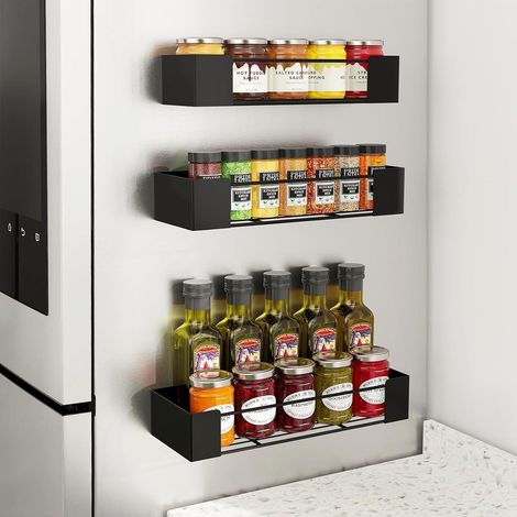 3er Set Stark Magnetisches Gewürzregal für Kühlschrank Schwarz (1/5)