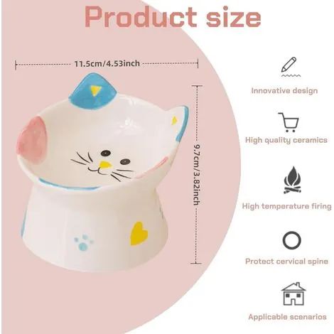 Gamelle surélevée en céramique inclinée à 15° pour chat, avec système anti-débordement pour maintenir les aliments concentrés. (1/3)