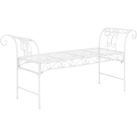 Panca da giardino vintage da esterno in metallo 70 x 147 x 46 cm bianca 030006443
