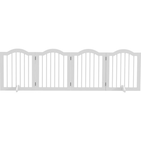 Barrière de sécurité pliable pour chien, 4 panneaux, pour escaliers, couloirs, portes, MDF/bois massif, blanche