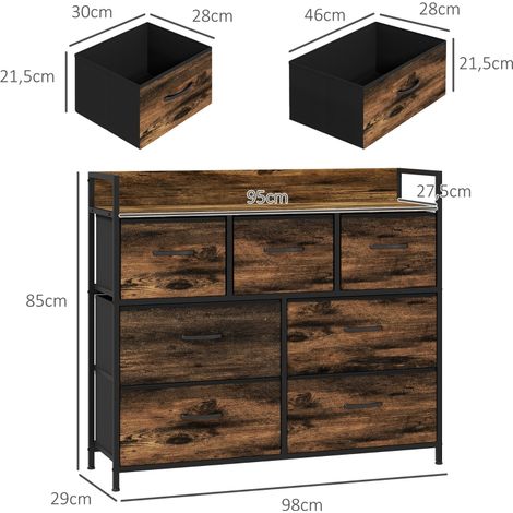 Commode avec 7 tiroirs en tissu,anti-basculement,armoires de rangement,buffet en MDF,marron