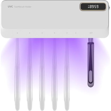 Brosse à Dents Désinfectante UV Murale, Stérilisateur Support avec Séchage, Rechargeable 2000 mAh, pour Brosse à Dents Électrique et Manuelle, Salle de Bain (Blanc) (1/5)