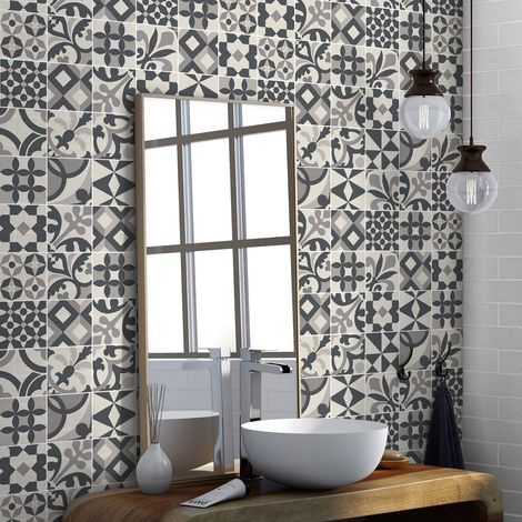 Sticker Mural Carrelage adhésif Cuisine Salle de Bain - 30 STICKERS CARREAUX DE CIMENT AZULEJOS APPIETTO - 30stickers20x20cm (1/5)