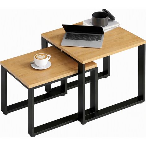 Ensemble de deux tables basses avec structure en métal pour salon – finition bois naturel (1/5)