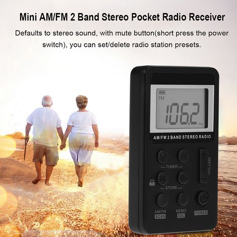 Mini radio de poche stéréo AM/FM 2 bandes avec écran LCD, écouteurs et batterie rechargeable
