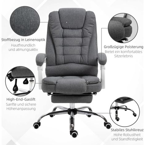 Fauteuil de bureau gris avec repose-pieds escamotable, dossier réglable, revêtement aspect lin, siège ergonomique (1/5)